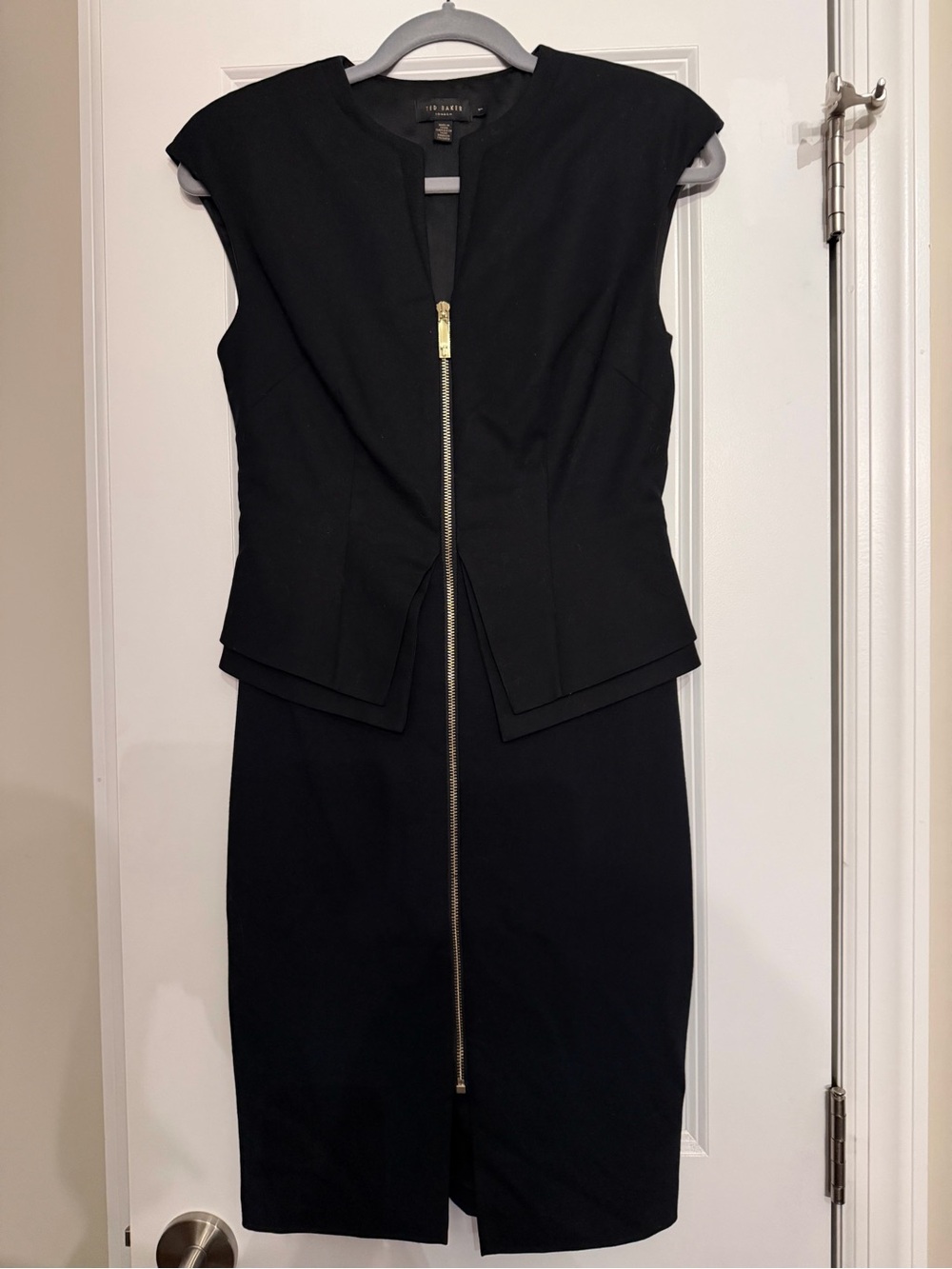 Ted Baker Black Midi Dress with Gold Zip